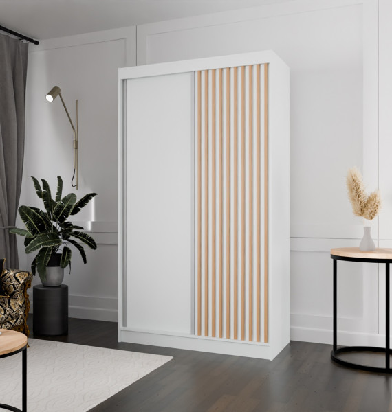 Szafa z lamelami 120 cm - biała   lam. craft złoty
