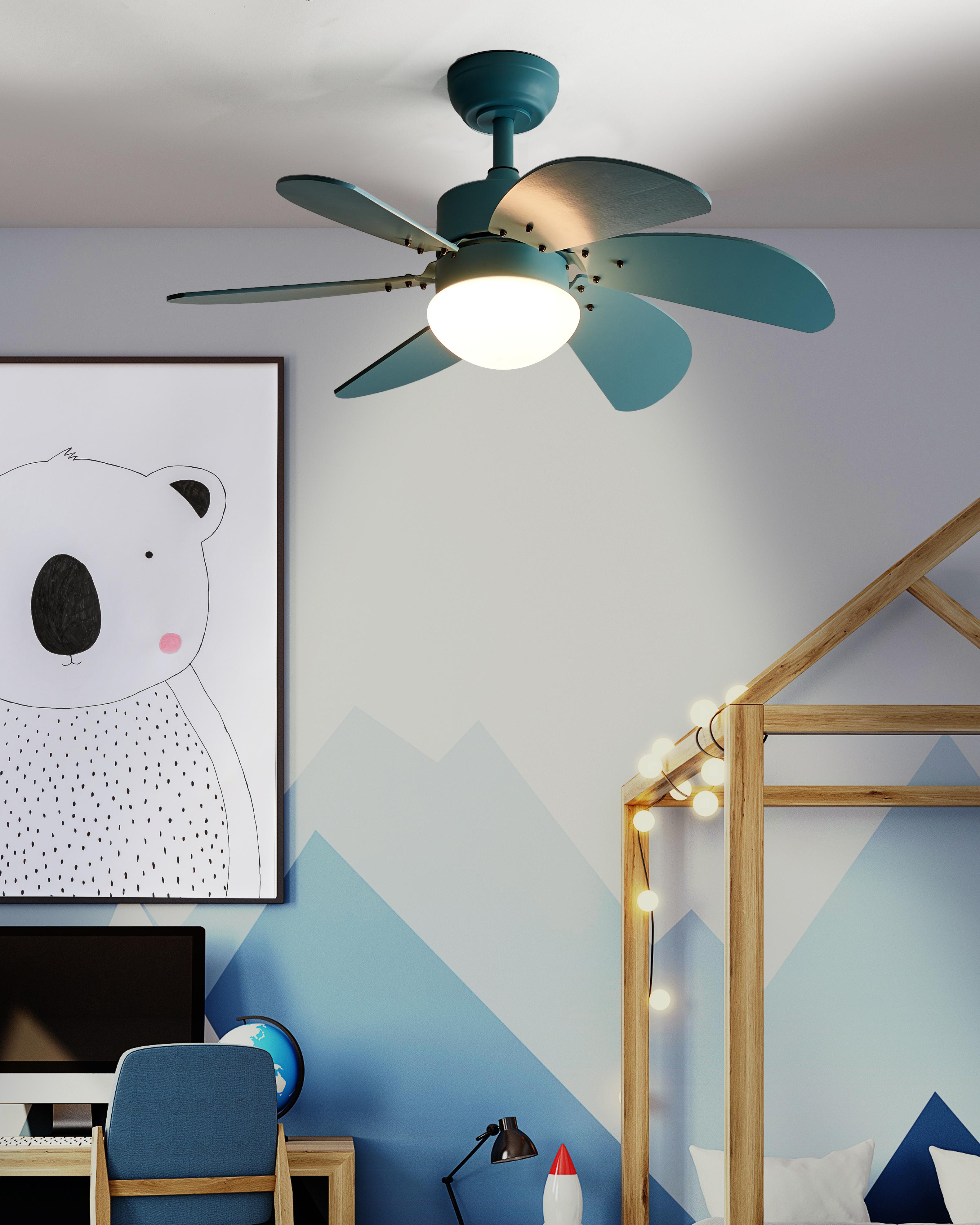 Ceiling Fan with Light LOGAR with Remote LED Blue