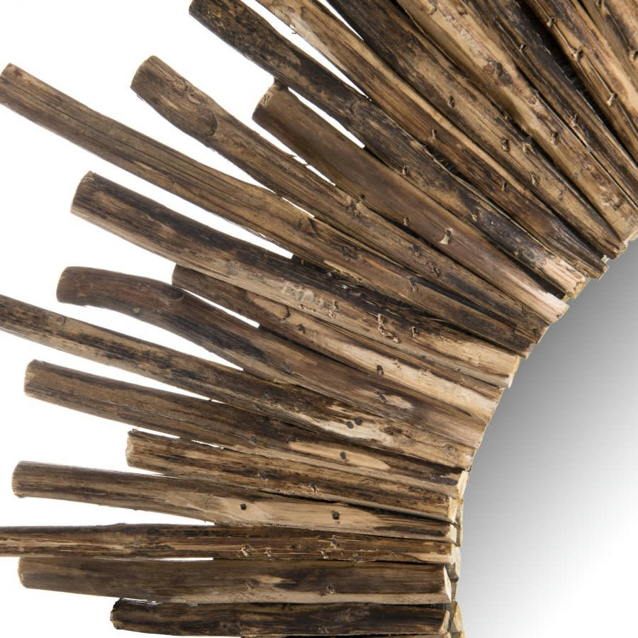 LALY - Miroir rond soleil nature branches bois D90