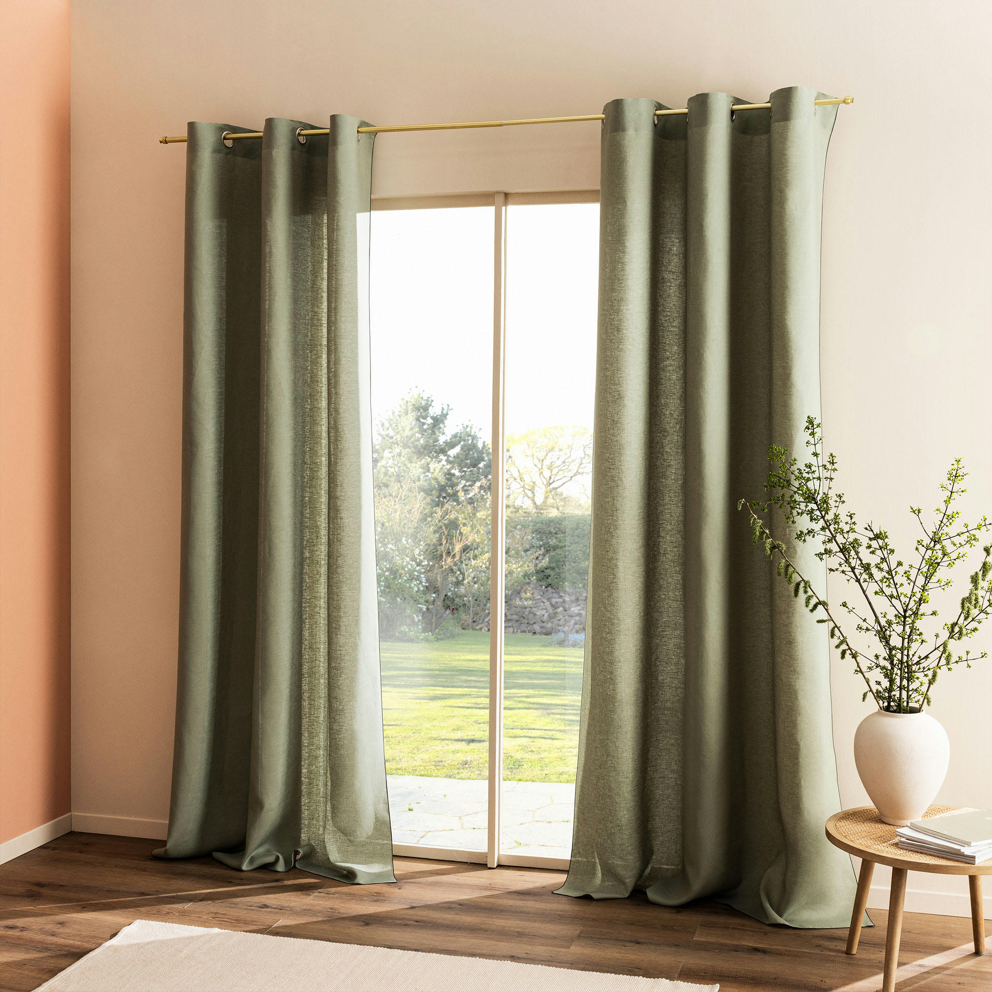 AUTOUR DU LIN - Rideau à œillets en pur lin lavé  150x280cm Lichen