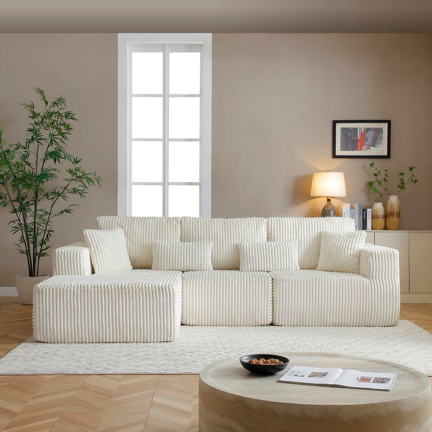110” Modular Sectional Sofa, Cloud Sectional Couch with Deep Seat, Upholstered Boneless Couches for Living Room, Modern Modular L-Shape Sofa Couch with Chaise (Beige, 110 Left Facing Chaise)