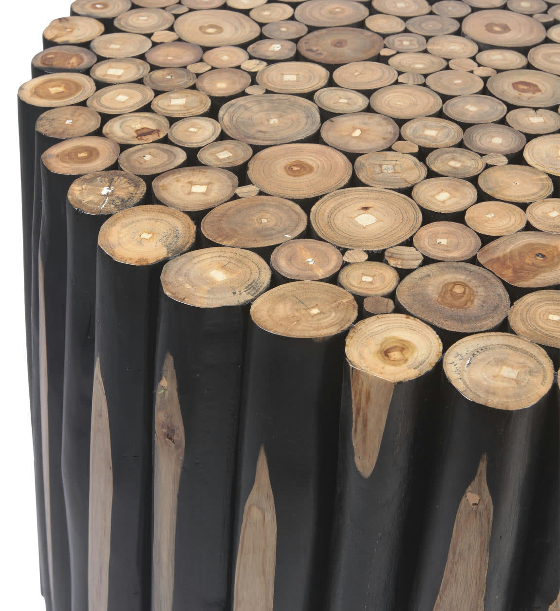 - Meuble auxiliaire en bois de teck marron et noir, 45cm Ø