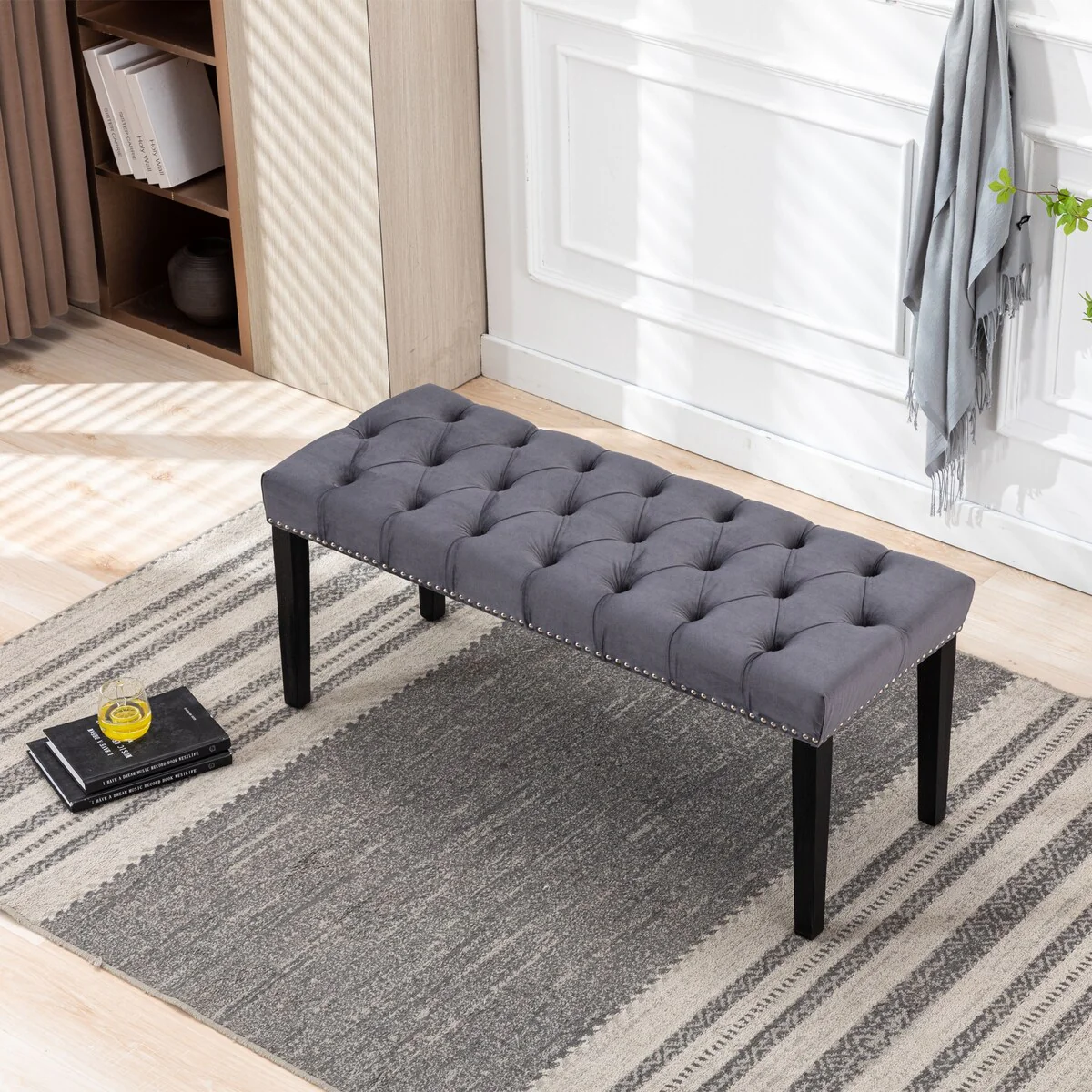 Upholstered Tufted Bench Ottoman, Velvet Dining Bench for Entryway Dining Room Living Room