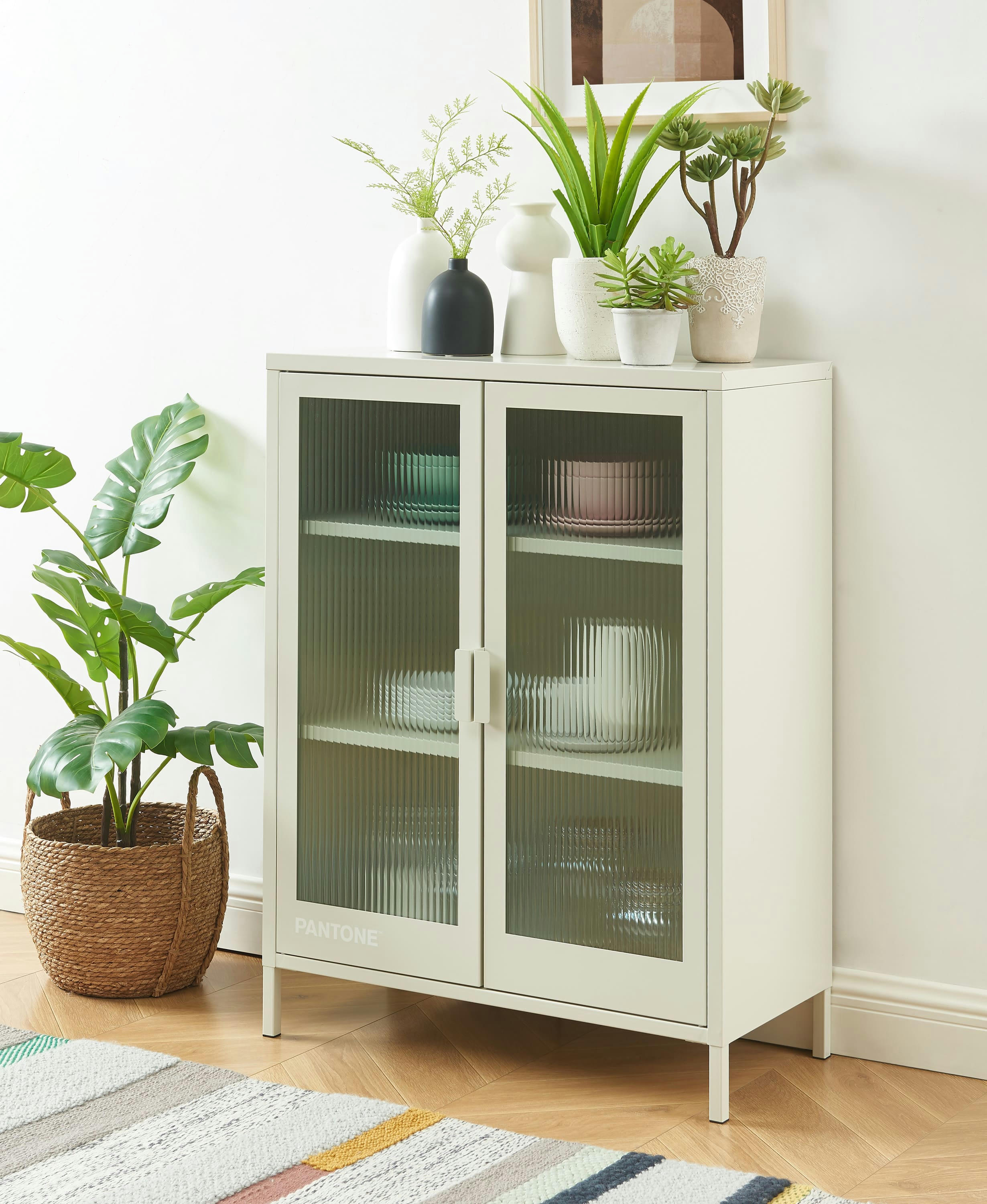 PANTONE - Buffet  beige sable portes en verre cannelé