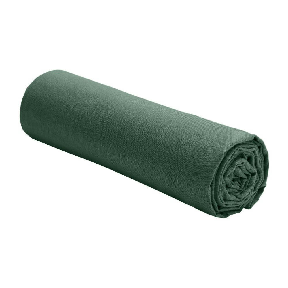 - Drap housse 2 personnes en lin français - lin lavé vert 180x200 cm