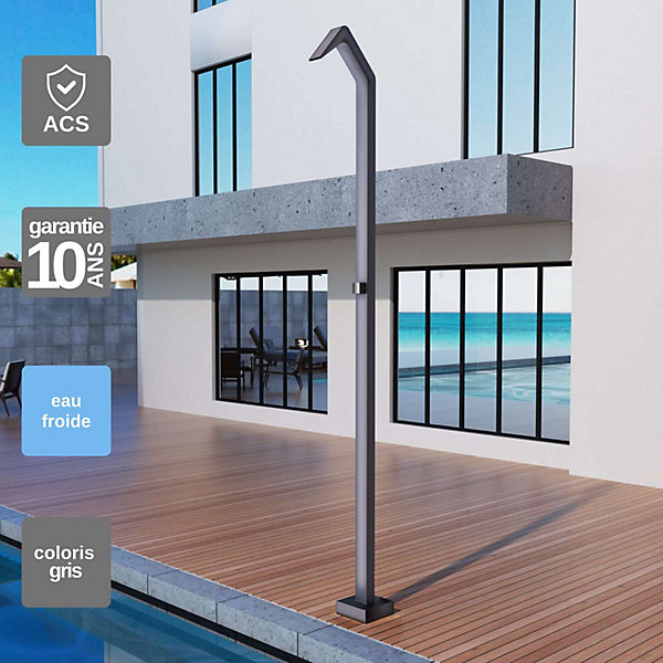 Douche de piscine Pool en Acier Inox 316 - Tête D80mm - Corps D42mm- H. 2,36m - Garantie 10 ans - POOLIMEX