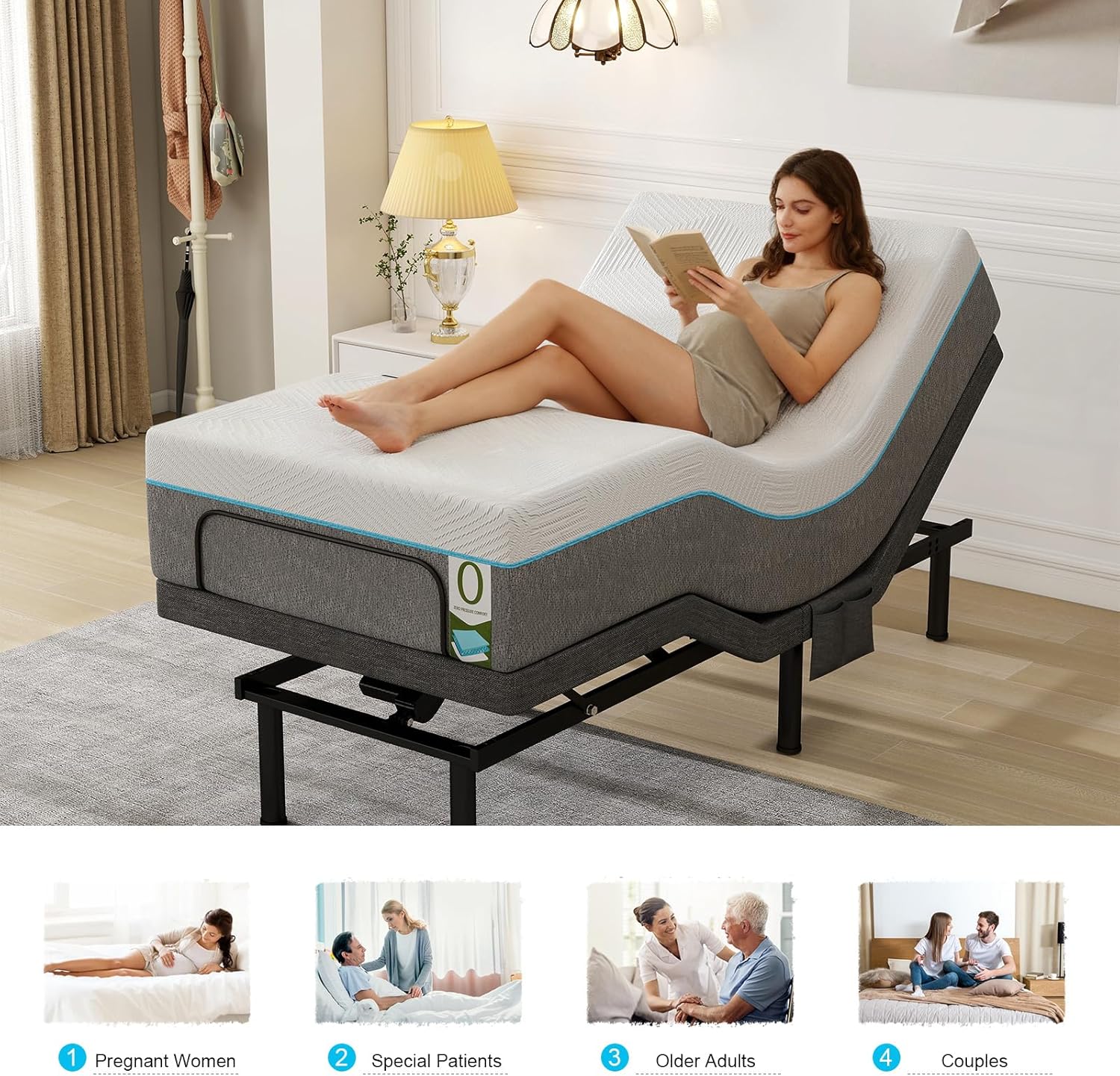 Vipbear Twin XL Adjustable Bed Base - Dual Motor Bed Frame with Wireless Remote, Zero Gravity/Anti-Snore/TV Mode, Under-Bed LED Light & 4 USB Ports, 3-Height Adjustable Legs