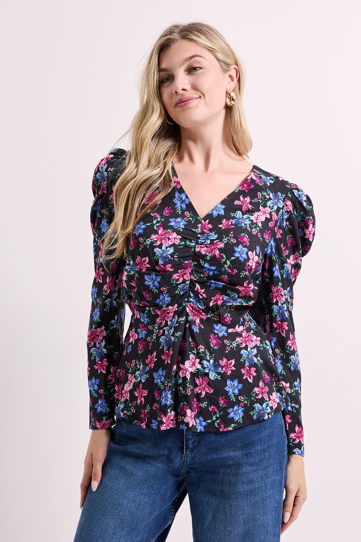 Dorothy Perkins Black Floral Button Detail Printed Peplum Blouse