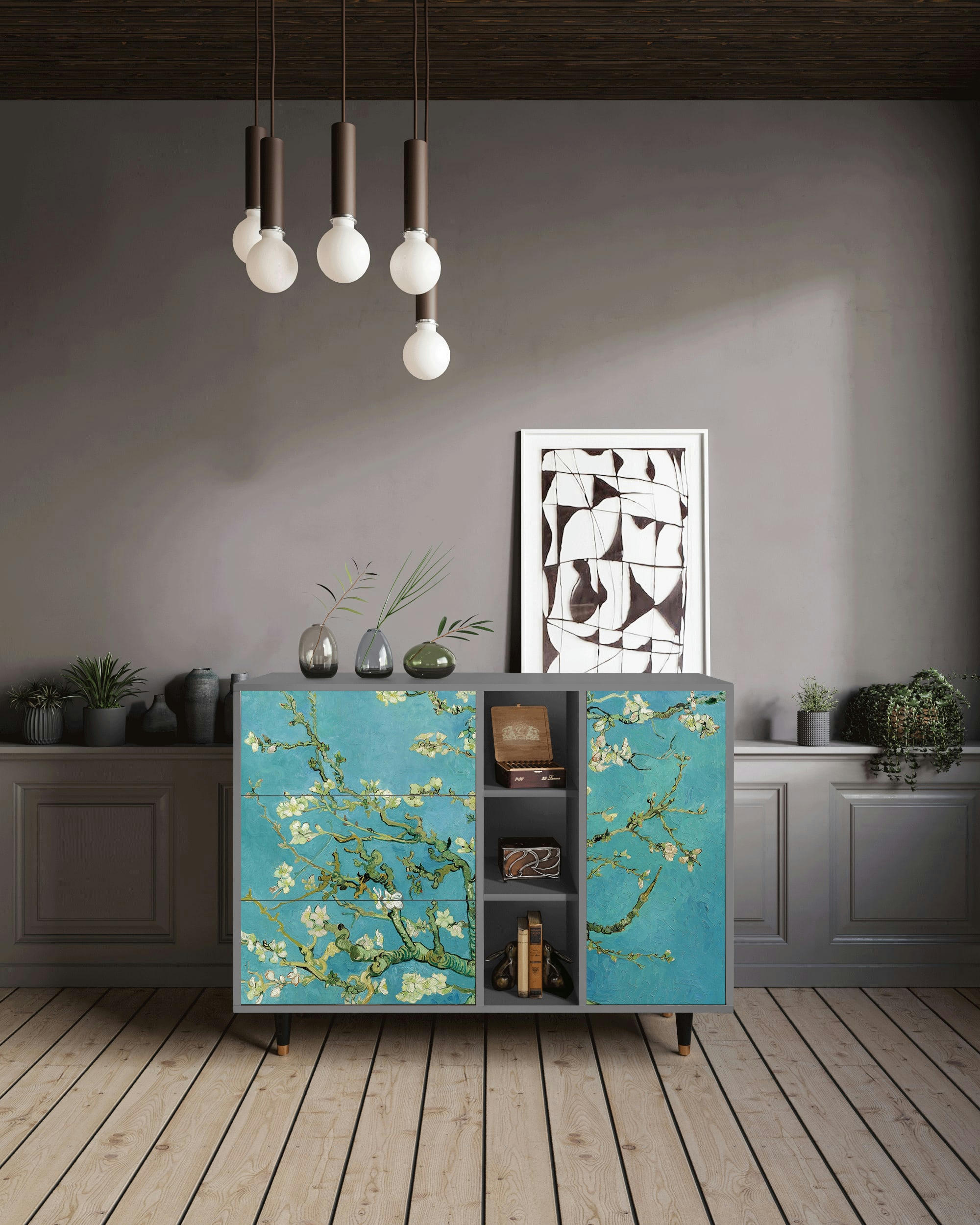 ALMOND BLOSSOM BY VAN GOGH - Buffet  bleu 3 tiroirs et 1 porte L 125 cm