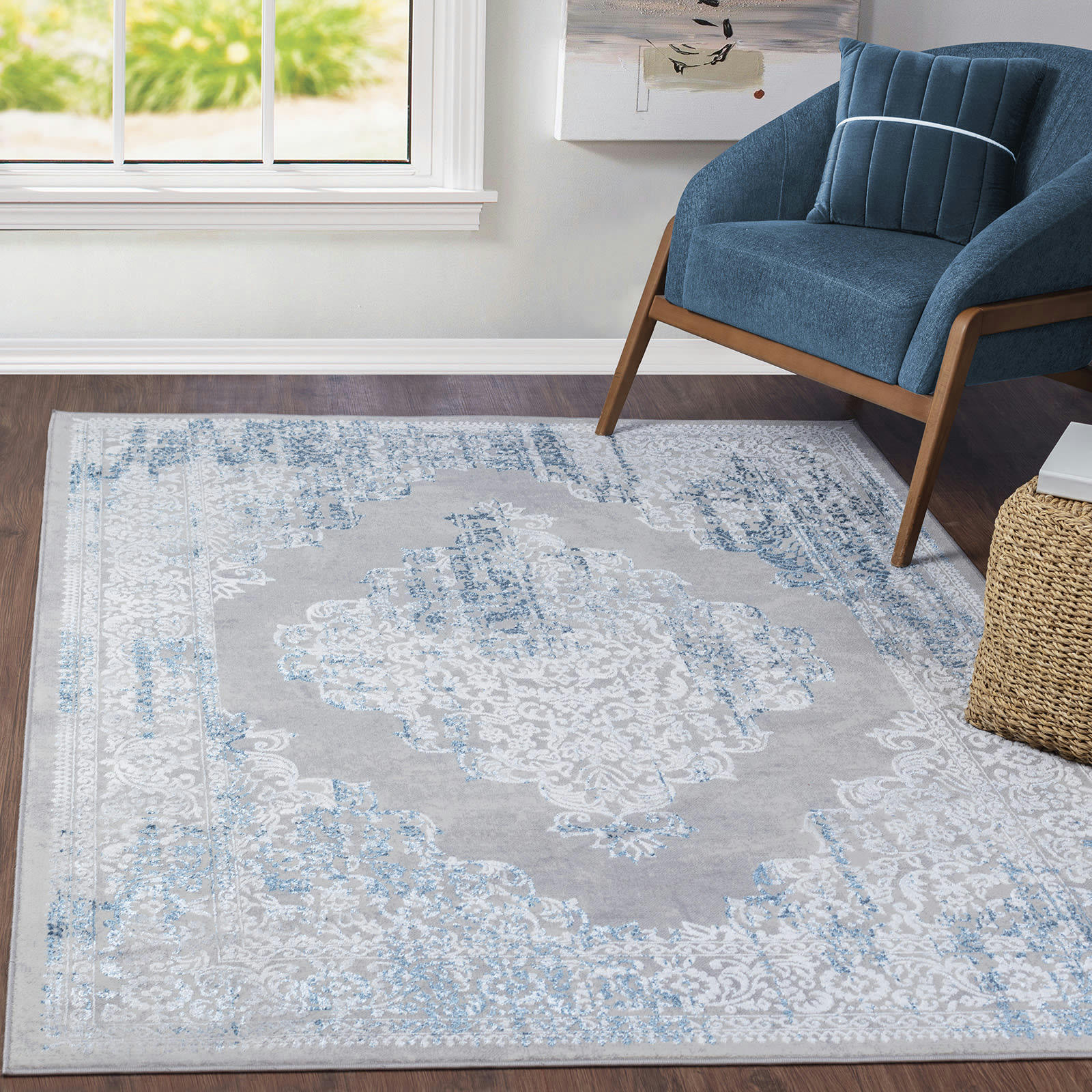 ELIN - Tapis Vintage Oriental Ivoire/Bleu/Gris 200x275