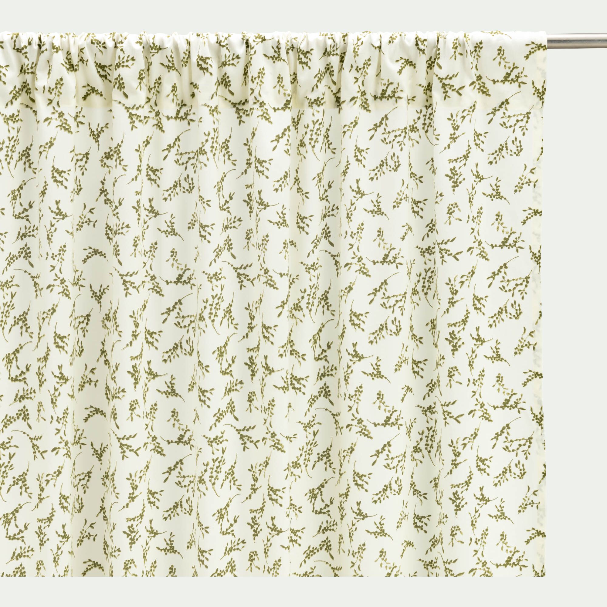 BAIA - Rideau passe-tringle en coton motif végétal 140x250cm - vert
