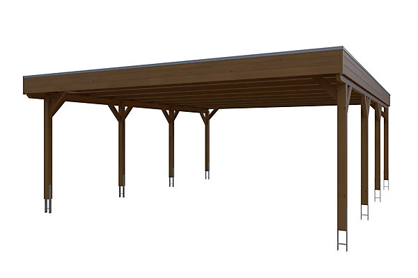 Carport SKAN HOLZ Grunewald 622 x 796 cm planches de toit et EPDM, traitement coloré noyer