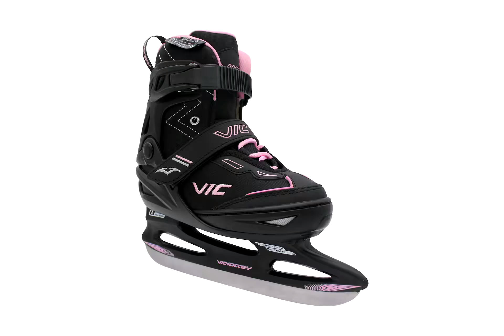 VIC Adjustable Recreational Ice Skates, Youth/Junior/Senior, Black/Pink, Assorted Sizes