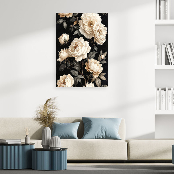 Obraz na płótnie, Białe róże na czarnym tle elegancka kwiatowa 20x30