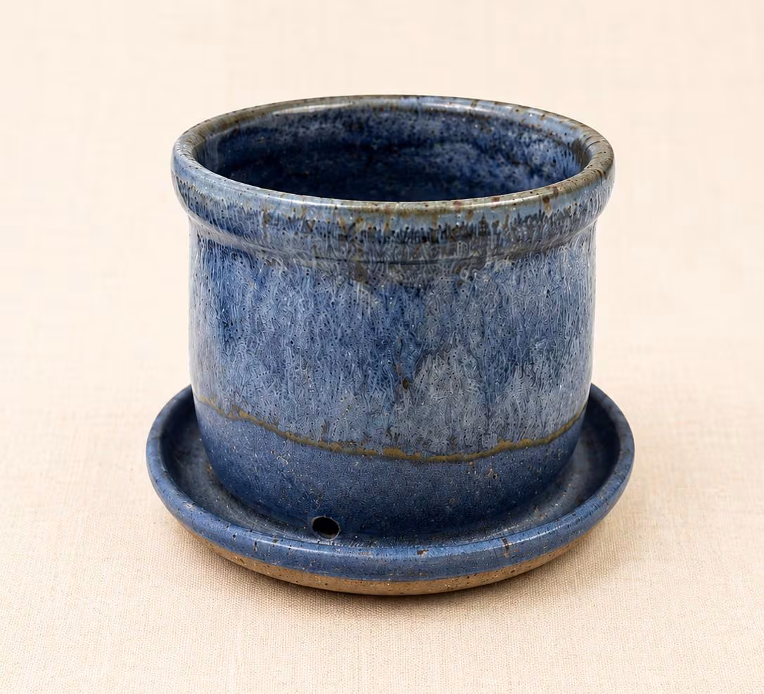 Handmade Ceramic Planter & Saucer, Indoor Stoneware Planter with Drainage, Houseplant Gift
