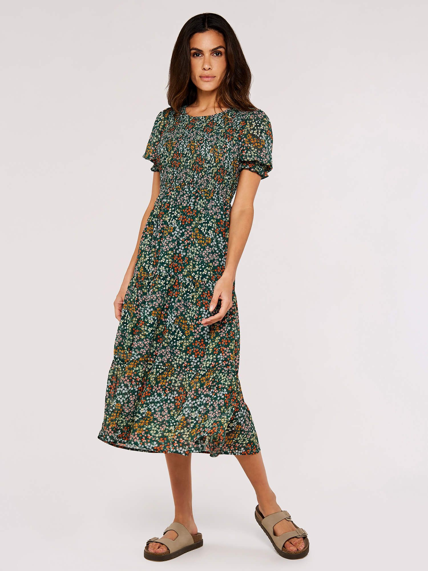 Apricot Ditsy Spray Midi Dress