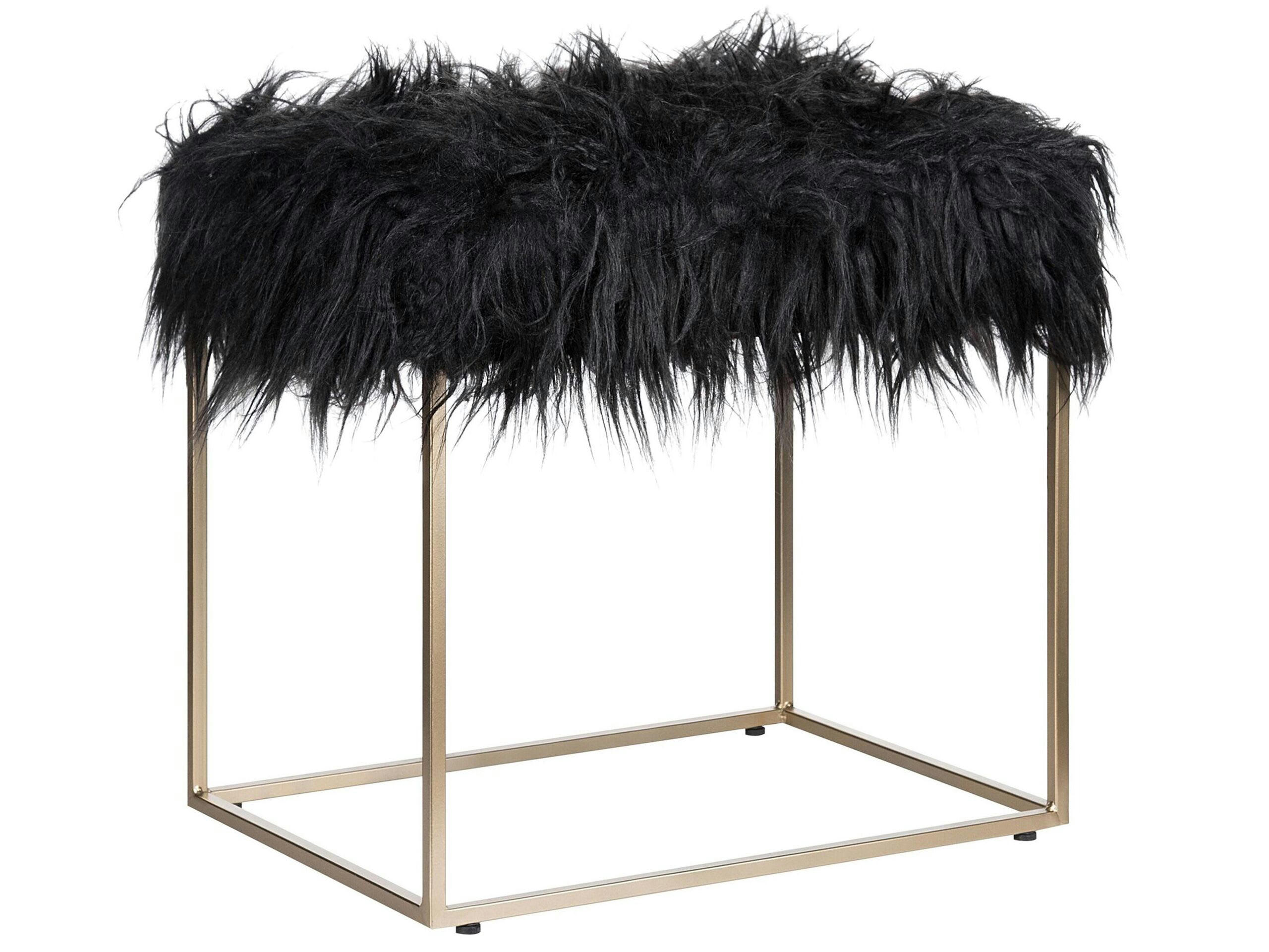 MANHATTAN - Tabouret en fausse fourrure noire