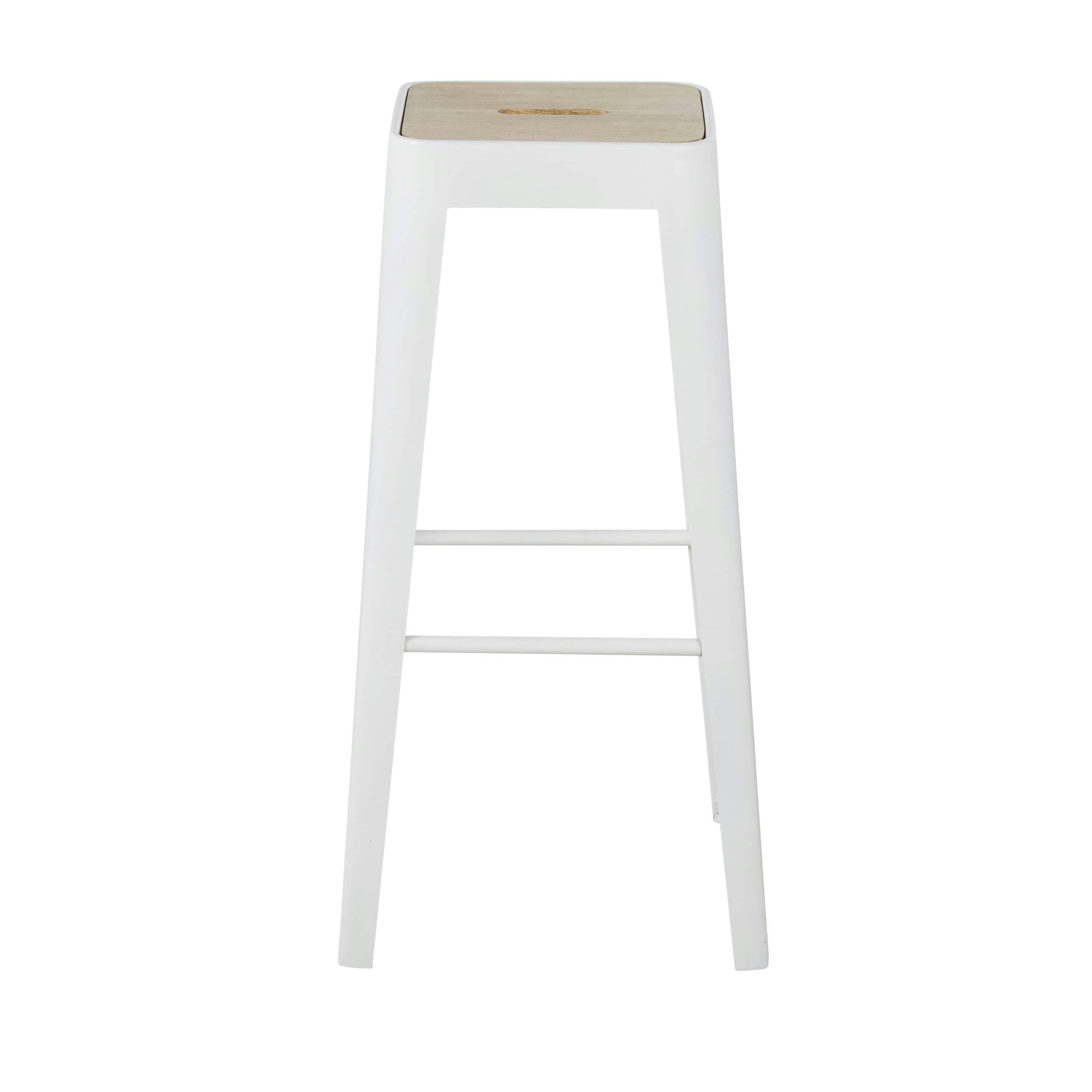 Manufacture - Tabourets pour îlot central en métal blanc et bois de manguier (x2) H69
