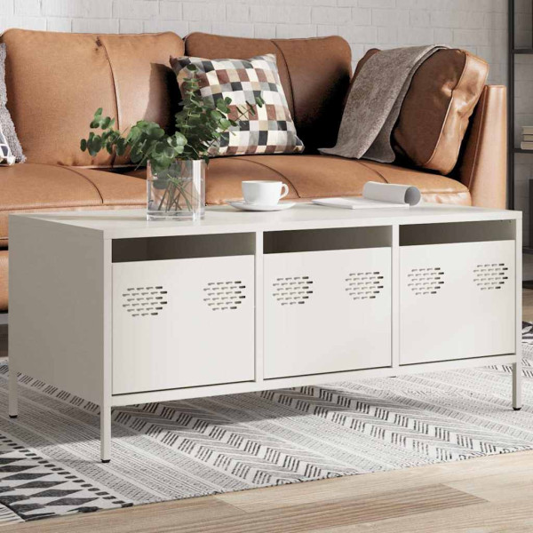 Stolik Kawowy Ława Stół Biały Metalowy 101.5x50x43.5 Szuflady Do Salonu