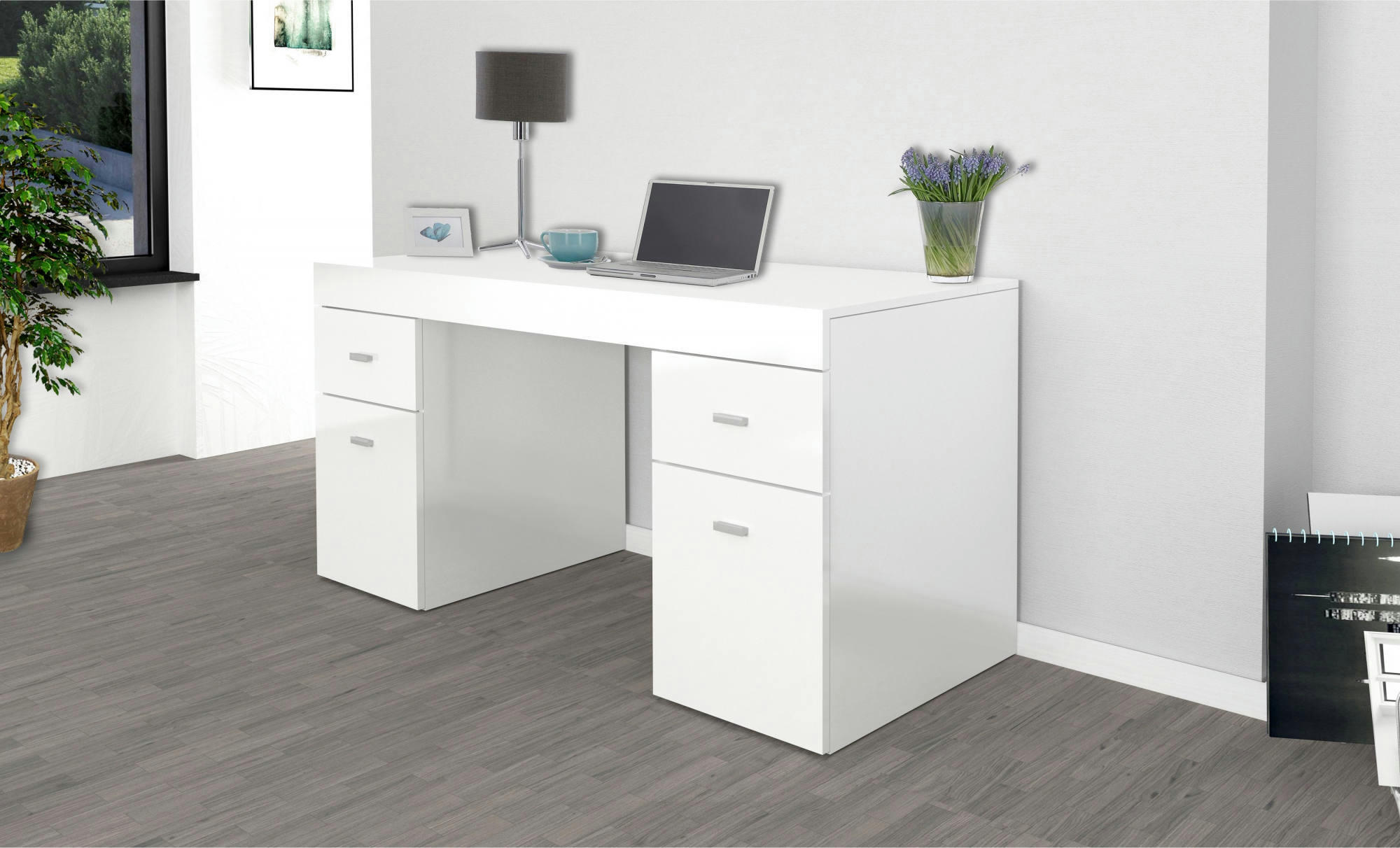 - Bureau avec commode effet bois