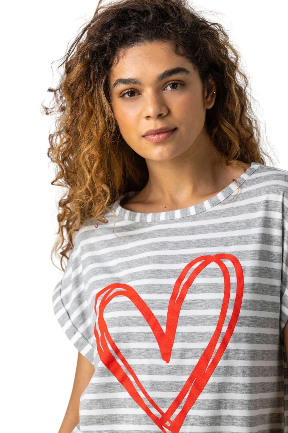 Roman Stripe Print Heart T-Shirt