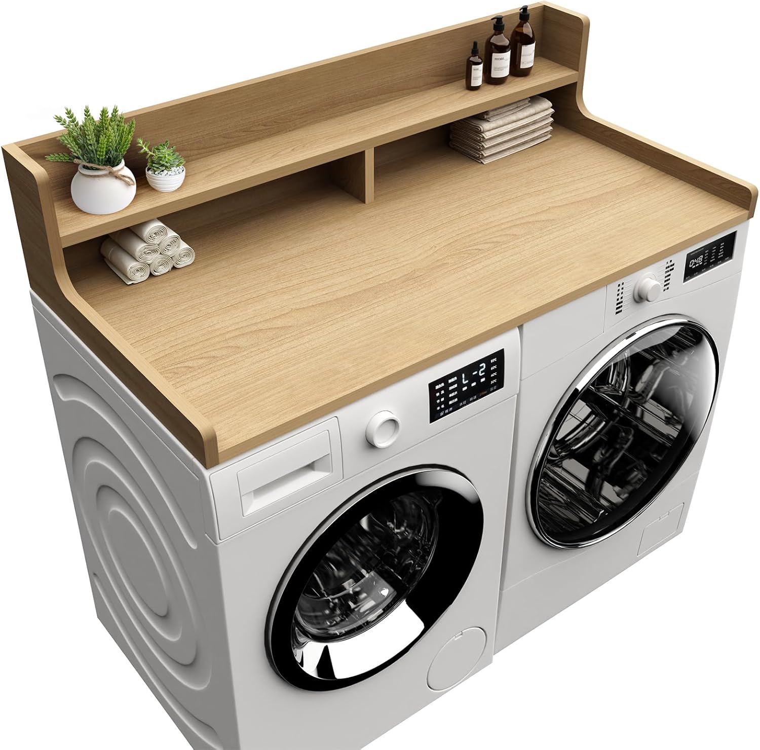 Washer Dryer Countertop, 54 x 27.55 2-Tier Washer Dryer Topper with Edge, for Laundry Room Organization Oak