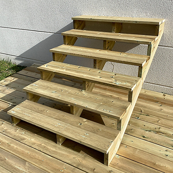 BERLIN Escalier extérieur bois 6 marches H 105cm L-120cm - sans contre marche
