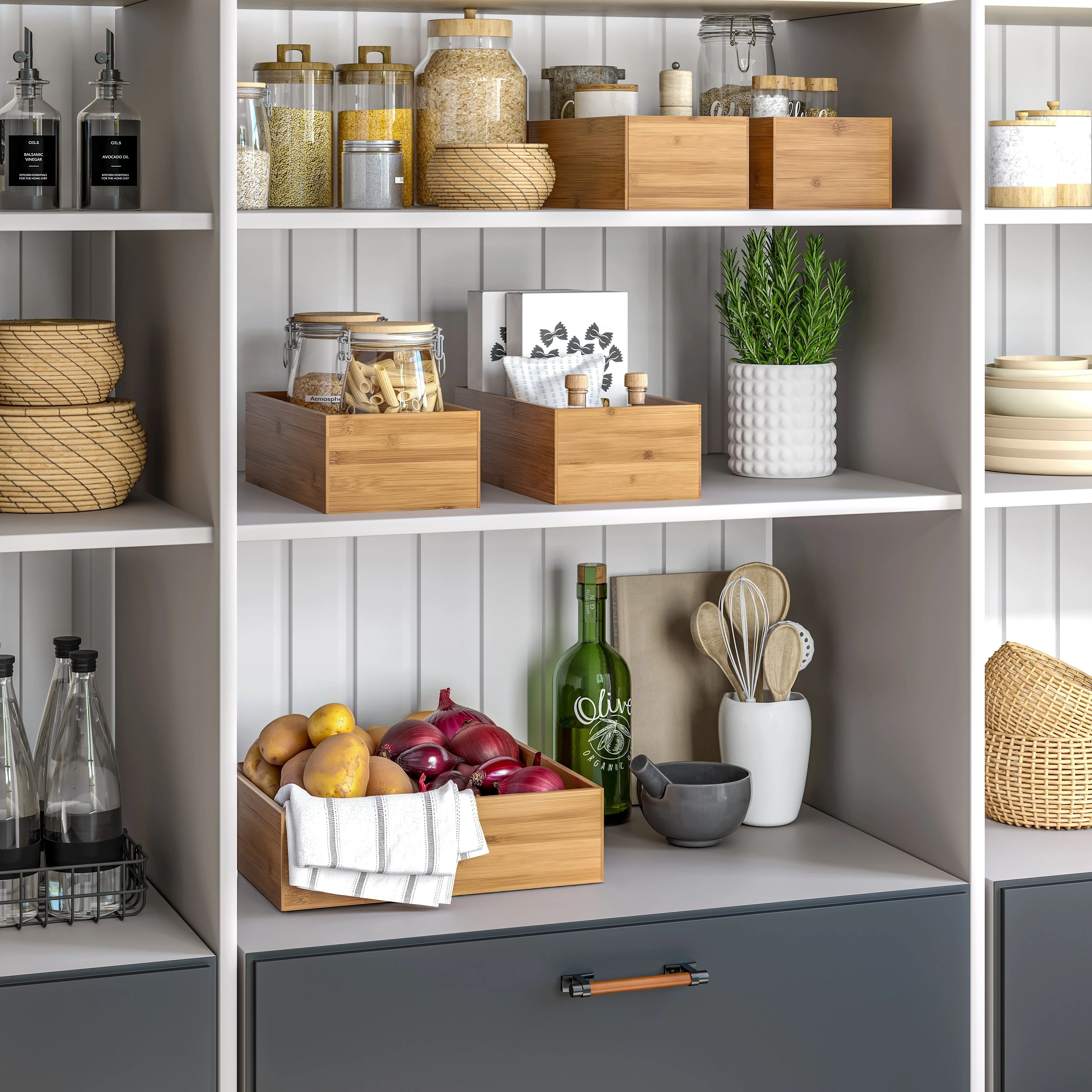 Seville Classics 5-Piece Bamboo Storage Organizer Box Set - Brown