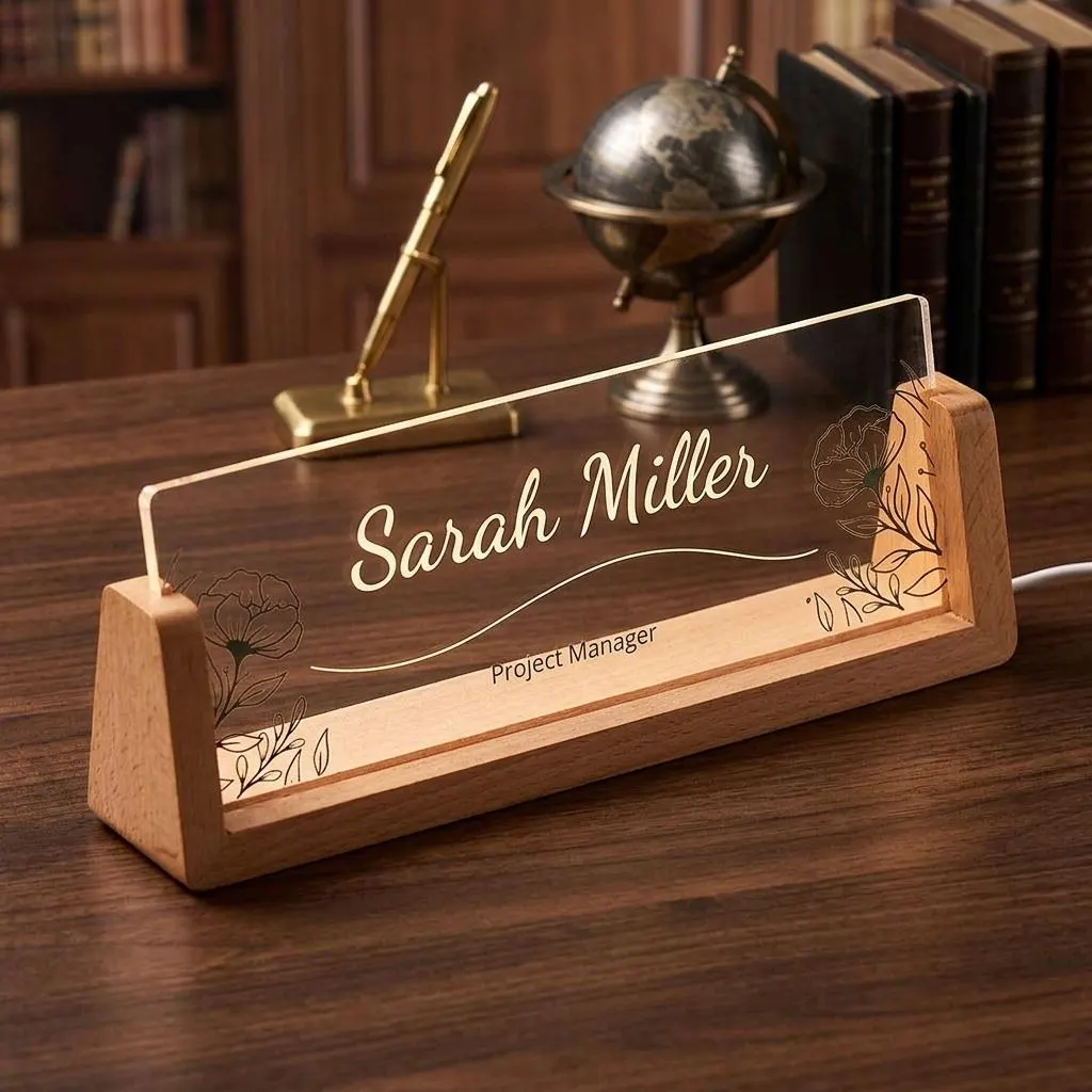 Custom Led Acrylic Name Sign, Light Up Desk Name Plate, Personalized Office Deocr, Reception Sign
