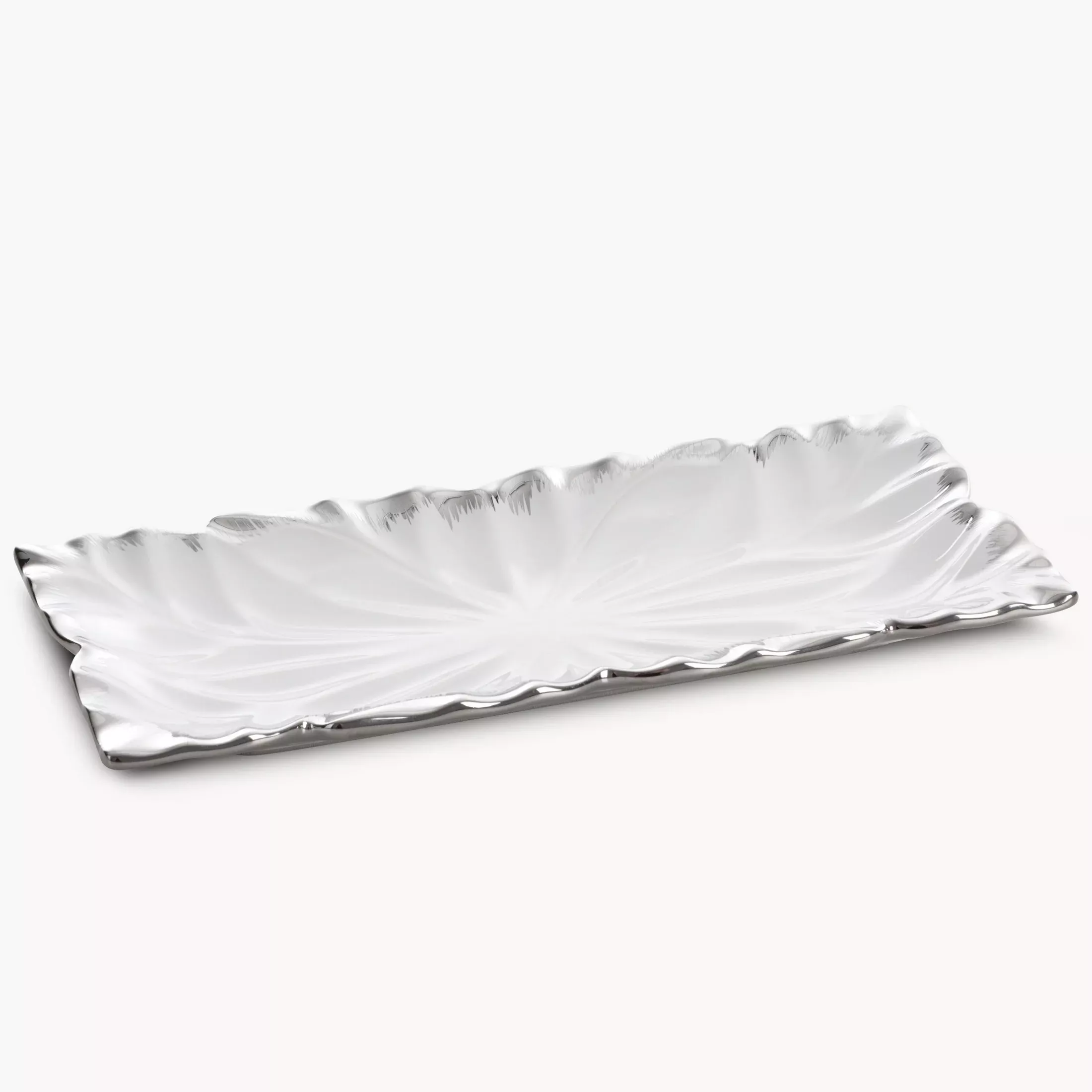 Patera ceramiczna dekoracyjna biało-srebrna zdobiona wypukłym wzorem 28x13x3 cm NIRA