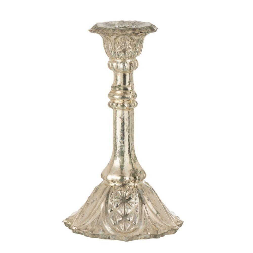 J-Line kandelaar Oriental - glas - zilver - medium - 2 stuks