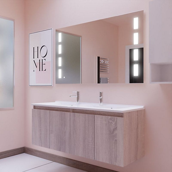 Meuble PROLINE 140 cm avec plan double vasque et miroir Prestige- Bois- vasque en résine