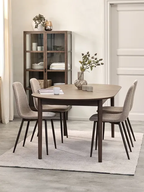 MARSTRAND L200 bord mørk eg + 4 JONSTRUP stole beige