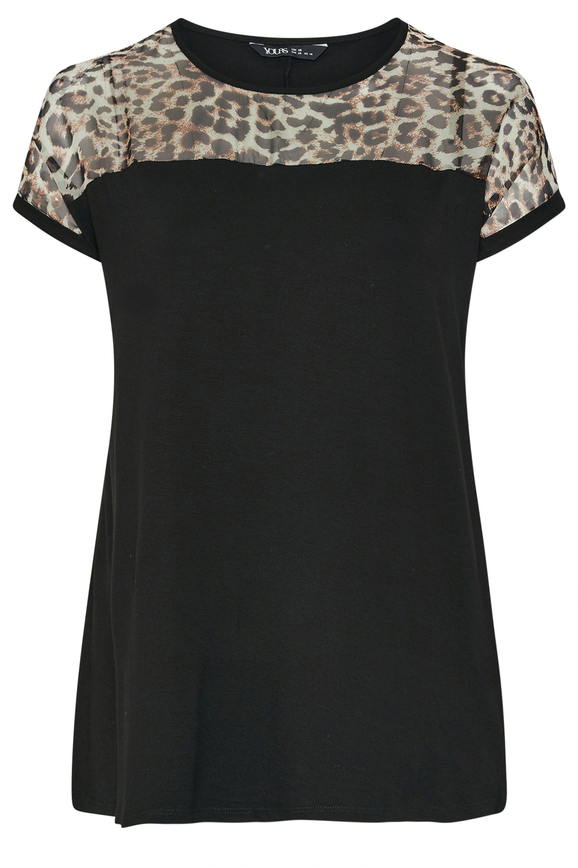 Yours Leopard Mesh Panel Top