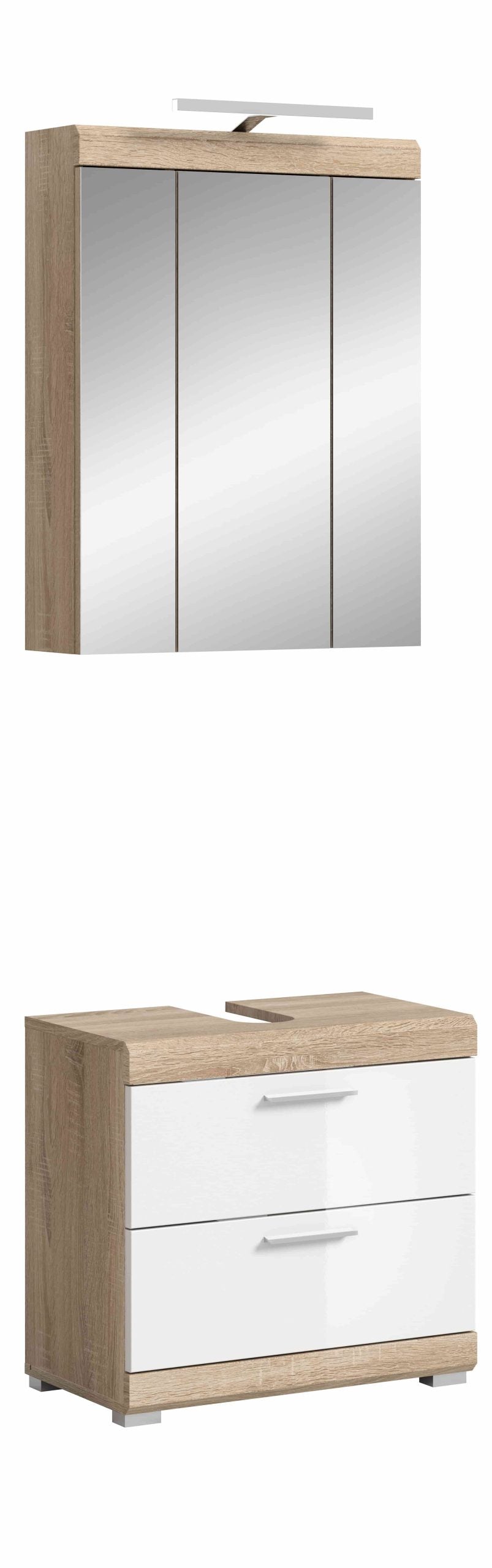 Furnilux Badkamercombinatie In Sonoma Eik Licht En Wit Hoogglans Diepgetrokken - 60cm x 191cm x 37cm