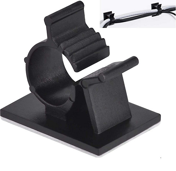 Elfcam - Clips Câble Adhésif Réglable pour Fibre Optique, Noir, Maison/Bureau, Attache Fil (Lot de 60)