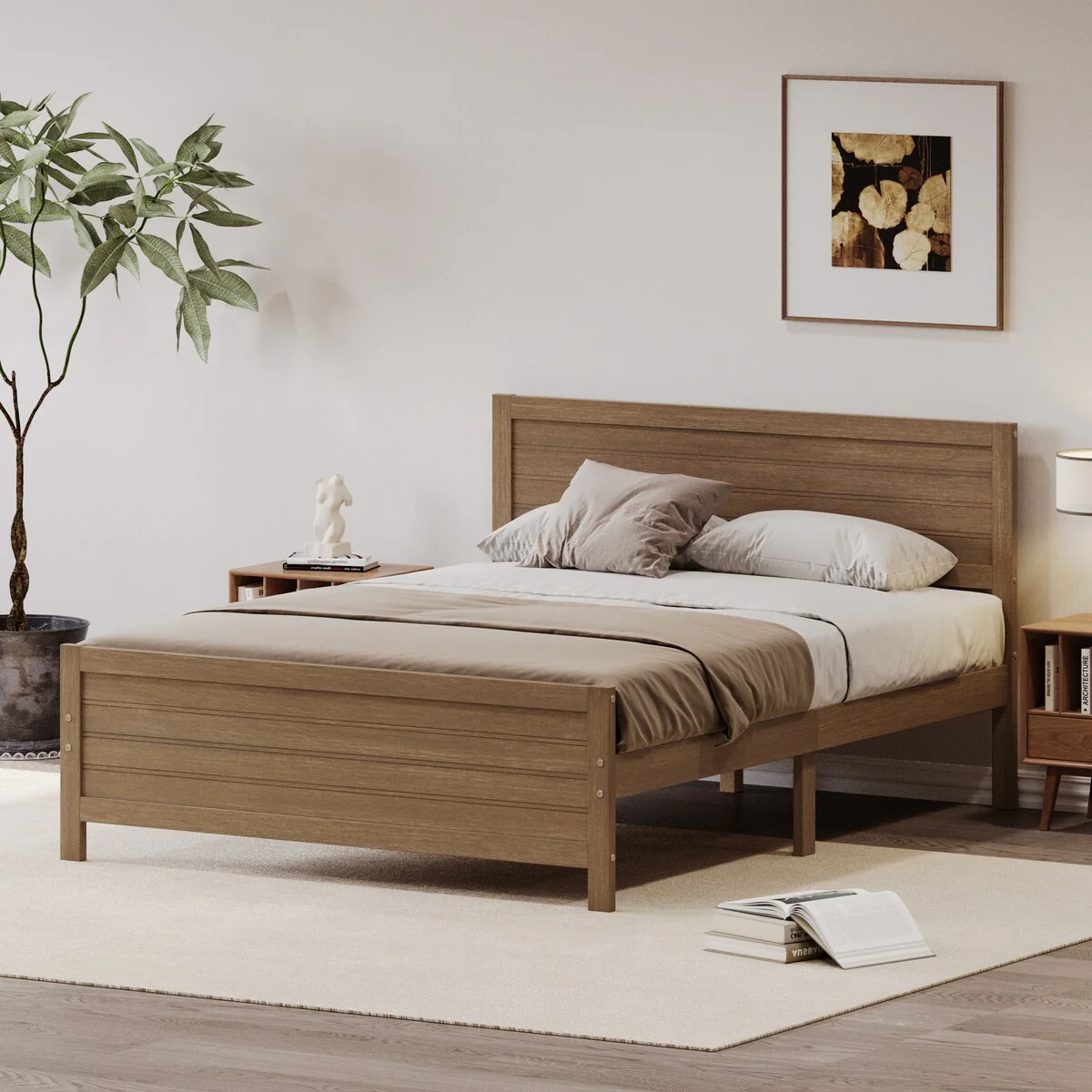 Solid & Stable Wood Queen Size Platform Bed Frame