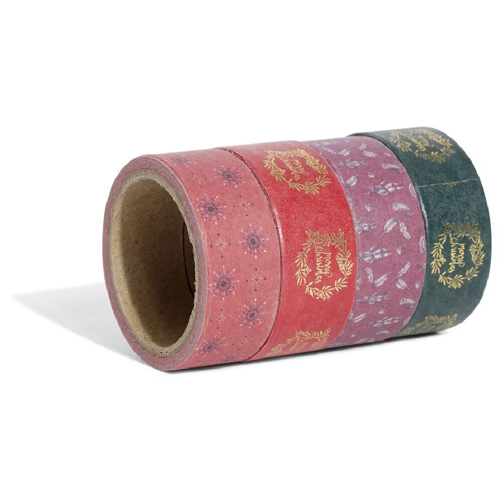 Ruban washi tape No&euml;l traditionnel rouge vert doré 4m x4