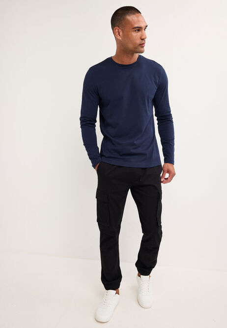 Mens Navy Cotton Long Sleeve T-Shirt
