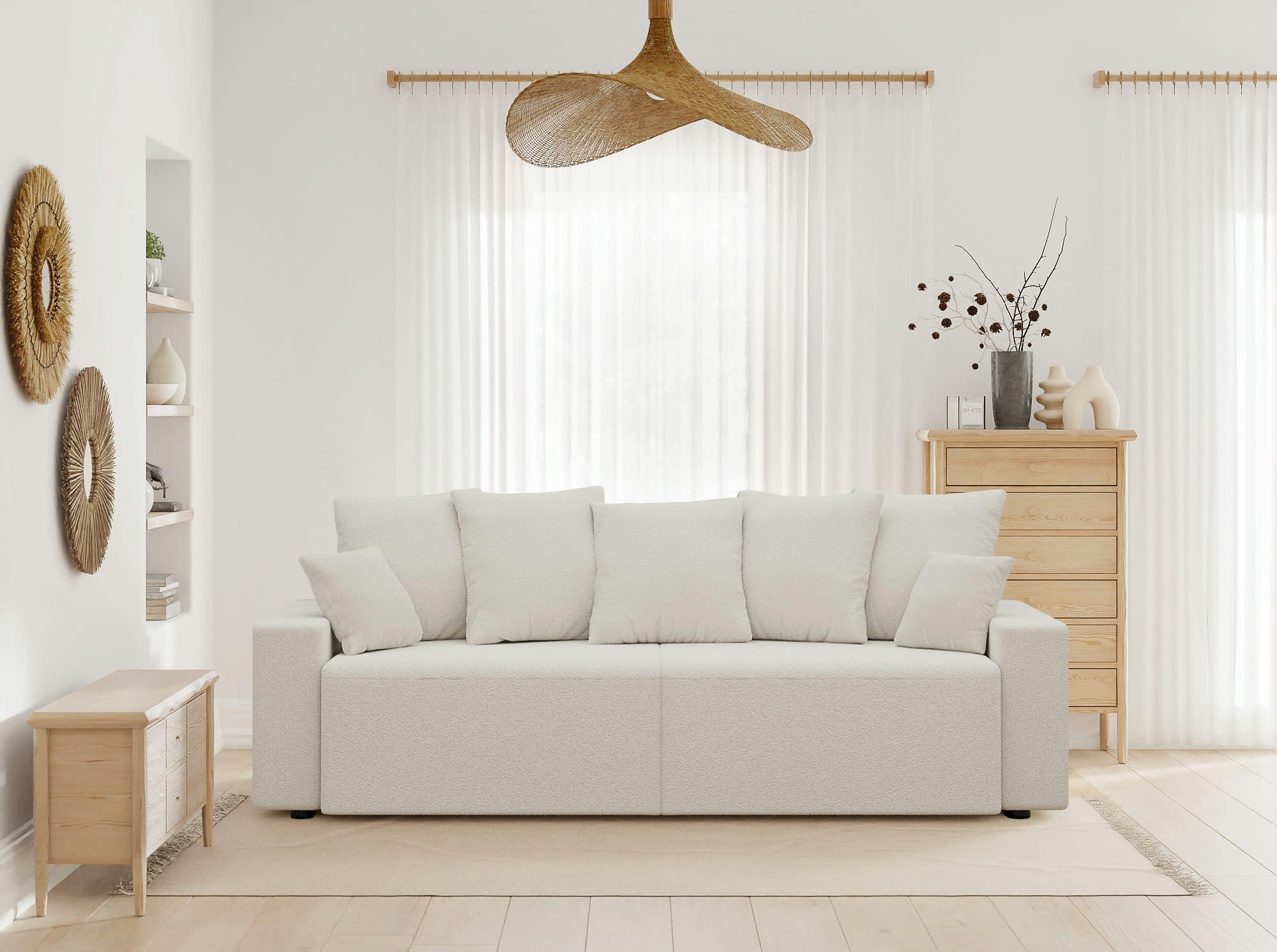 ALMA - Canapé droit convertible en tissu 3 places blanc