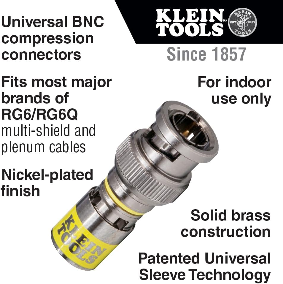 Klein Tools VDV813-613 BNC-Connector for RG6/6Q Coaxial Cables, Universal Compression Connectors, Male, 35-Pack