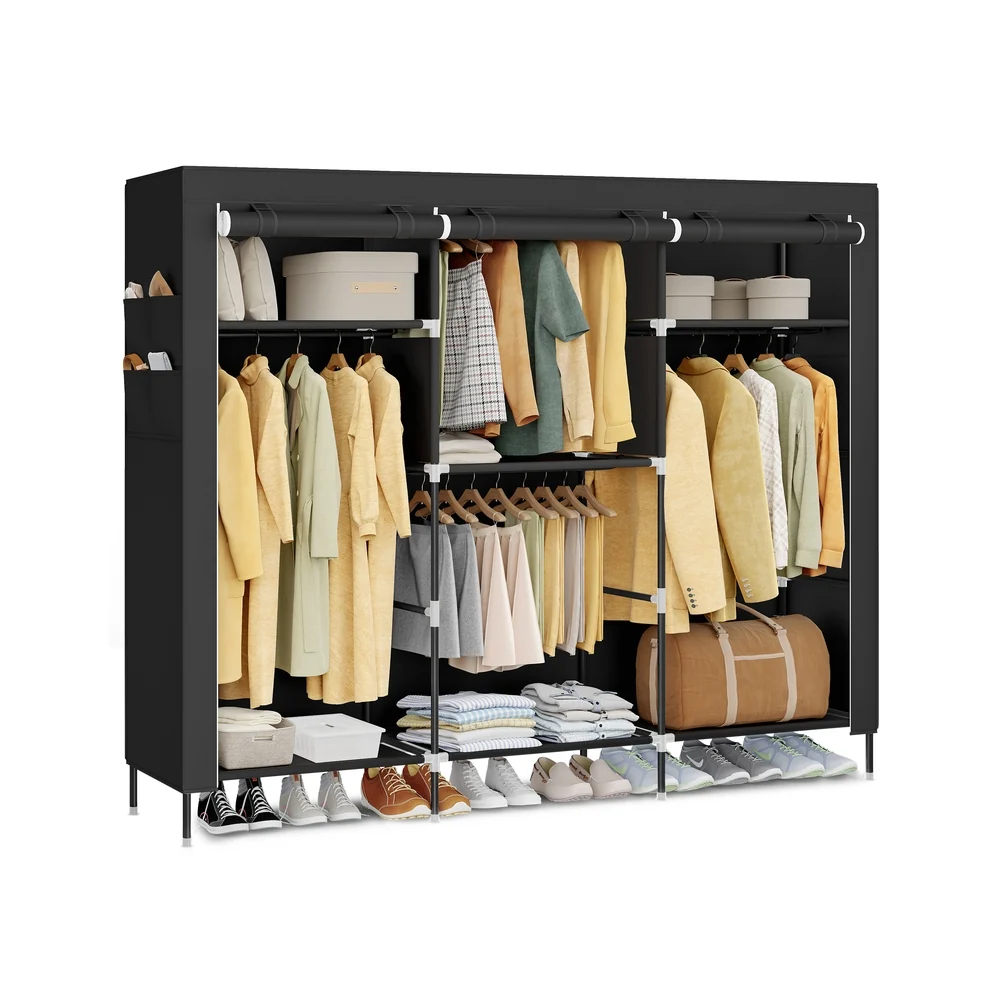 Armoire en tissu avec penderie et étagères pratiques