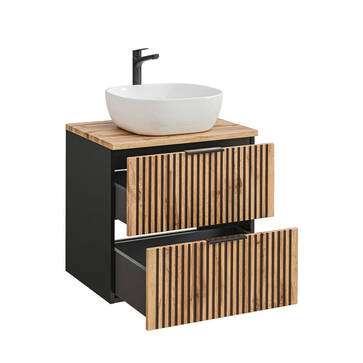 - Meuble simple vasque 60cm naturel et noir