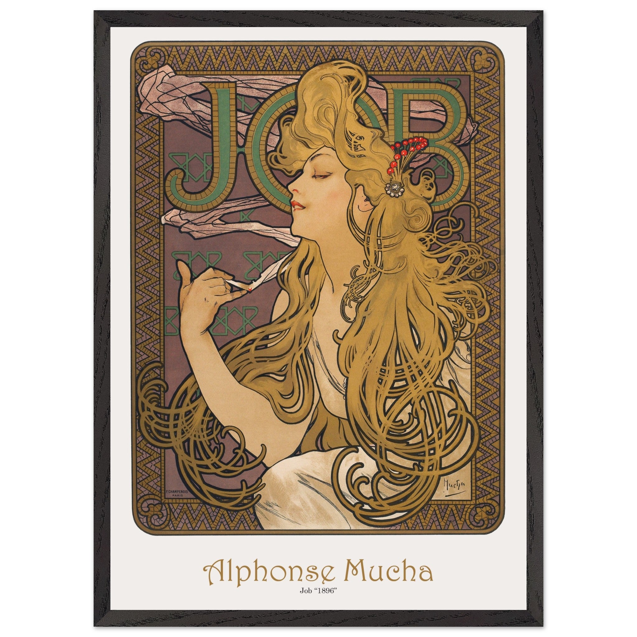 Artfulprints Poster met Lijst Alphonse Mucha - Job  - 50x70 cm - Bruin
