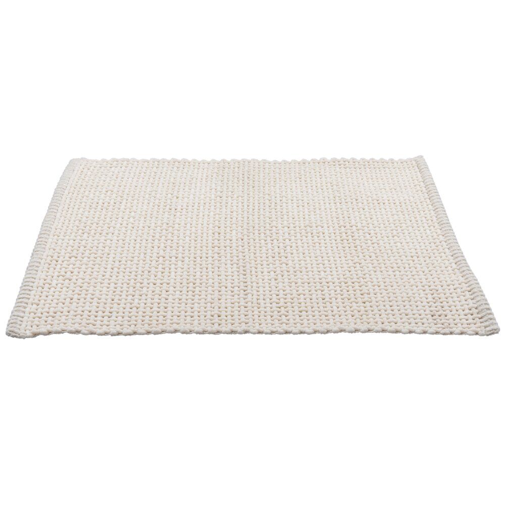 Tapis salle de bain rectangulaire polycoton quadrillé beige 45x70cm