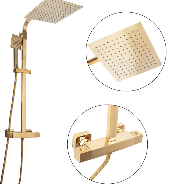 Zestaw prysznicowy GOBA GOLD - YOKA HOME z deszczownicą i termostatem złoty