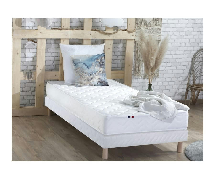 ENSEMBLE INITIAL - Ensemble matelas accueil latex 3 zones sommier blanc 90x190