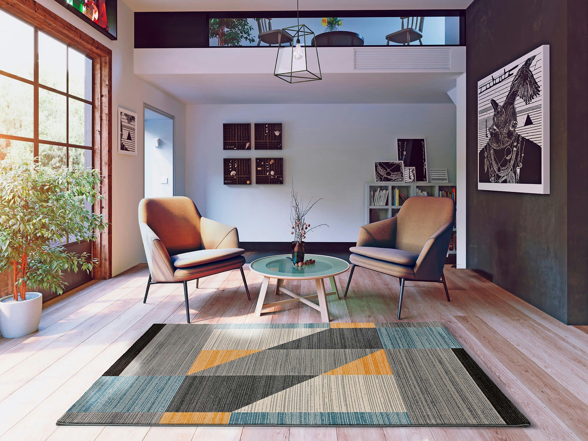 MONIC - Tapis géométrique multicolore, 140x200 cm