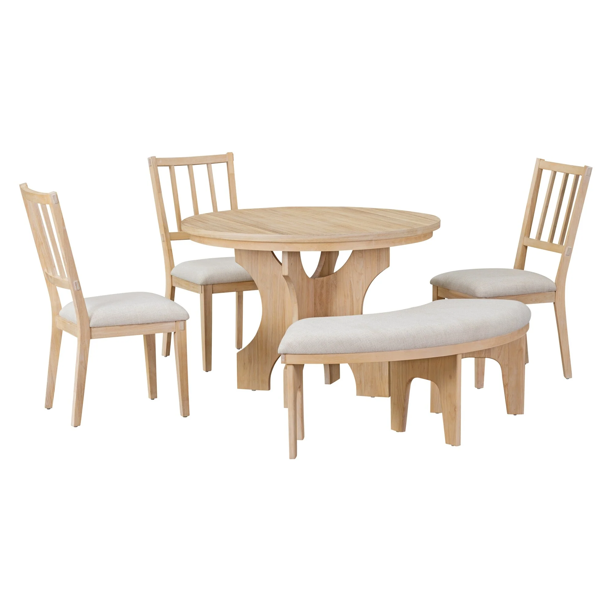 Rustic Style 5-piece Dining Set with Round Table, 3 Upholstered Chairs and Side Chairs