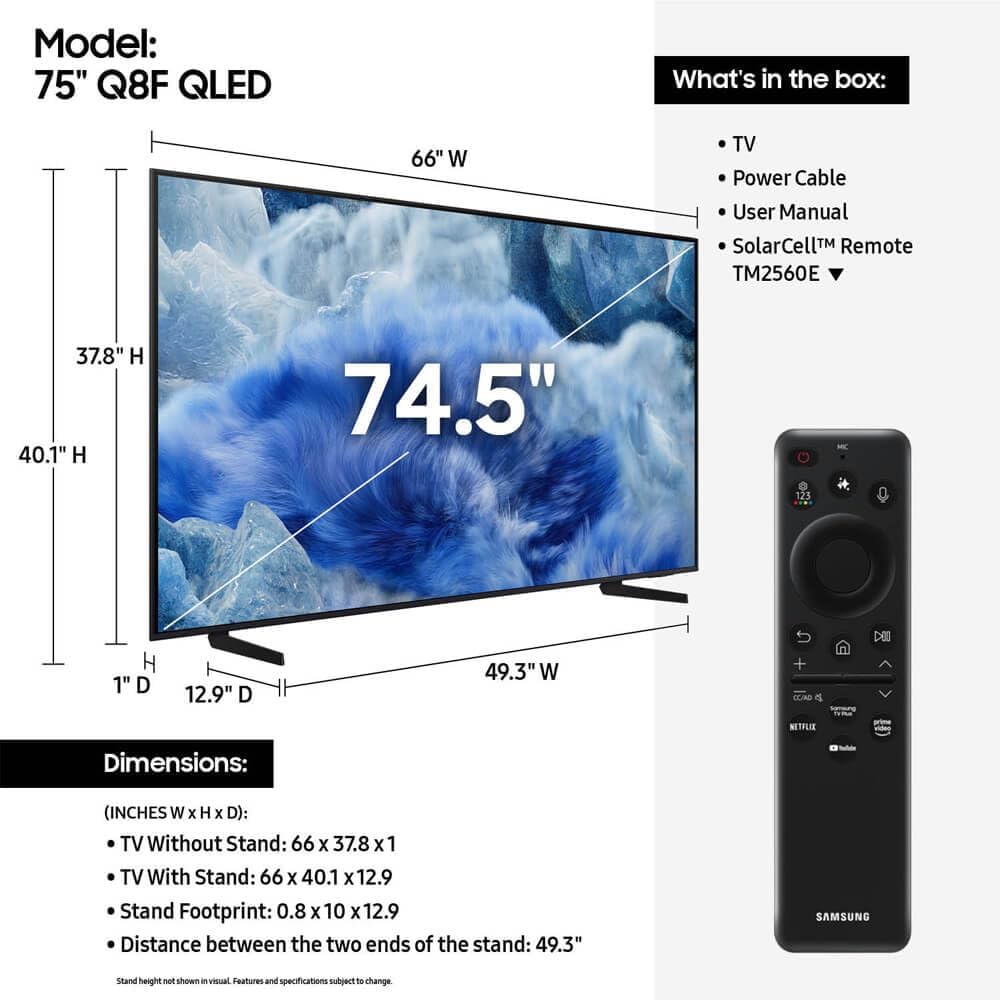 Samsung QN75Q8F 75 inch Class Q8F Series QLED 4K Vision AI Smart TV